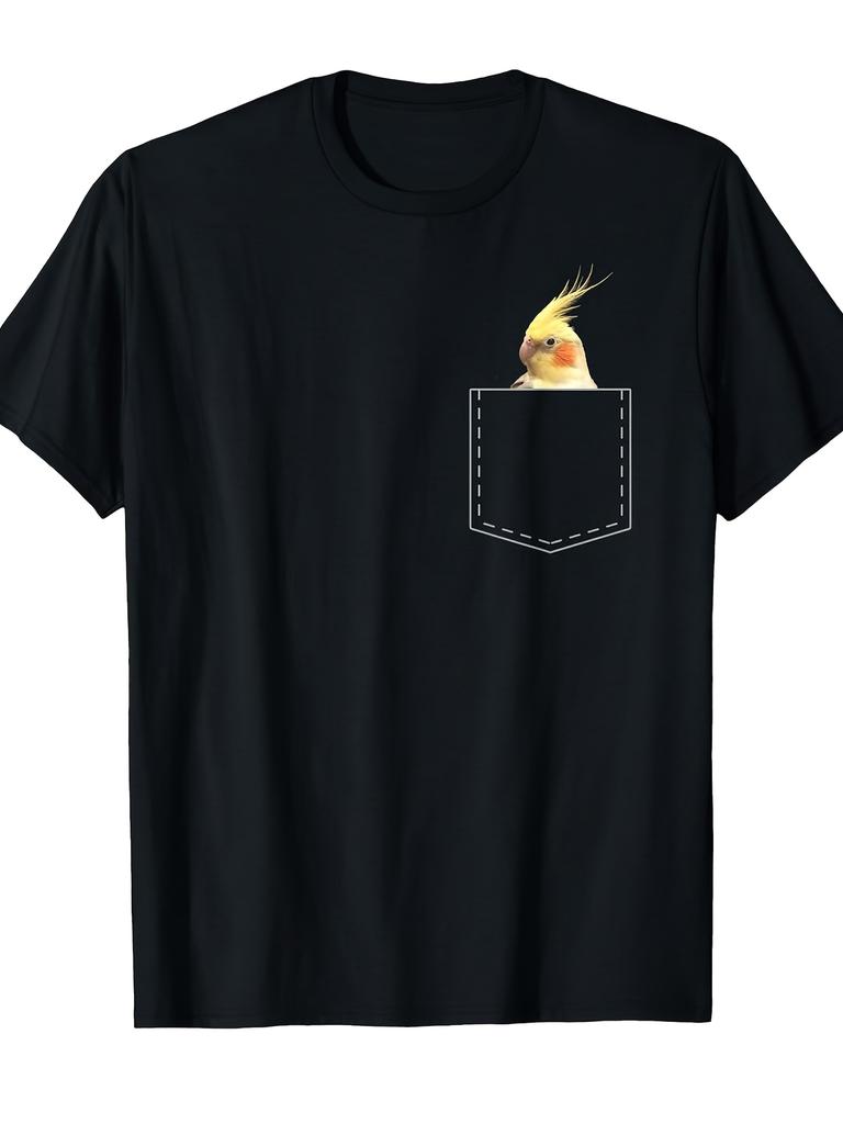 Men's & Women's Cute Cockatiel Pocket Bird Graphic T-Shirt - 220gsm Heavyweight Cotton Retro Vintage