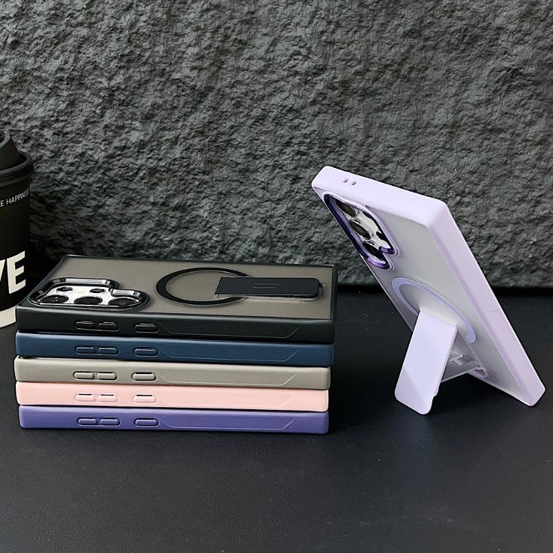 Luxury Matte Translucent For Magsafe Folding Stand Holder Phone Case For Samsung S24 Plus S23 Ultra Wireless Charging Back Cover