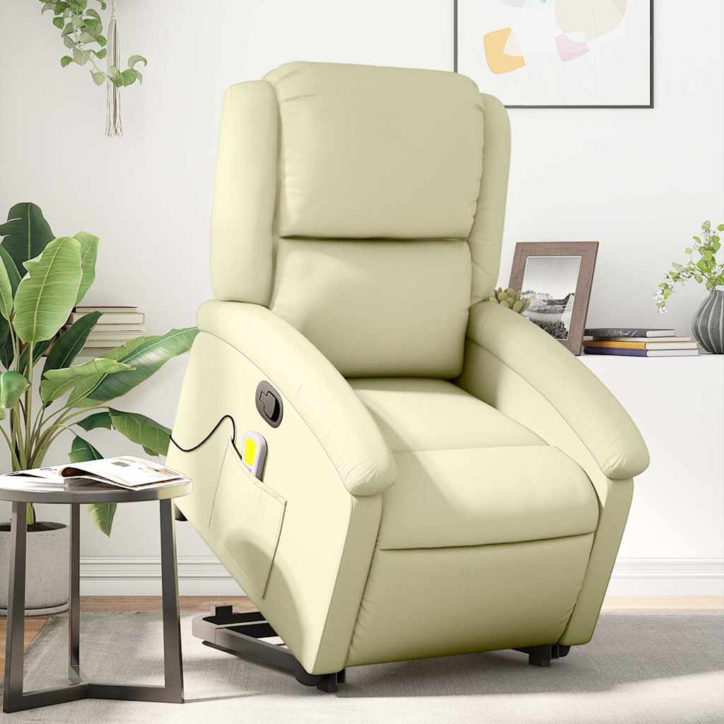 Massage Recliner with Rising Function Cream Genuine Leather