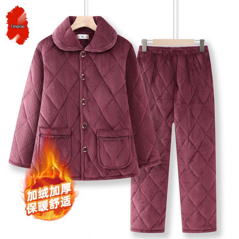 

Плюшевый теплый зимний пижамный комплект для пожилых женщин 2XL