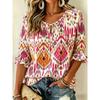 Women's Lavender Floral Print Tie Neck Blouse, Casual Loose Tops for Spring Summer Daily Wear & Vacation Occasions