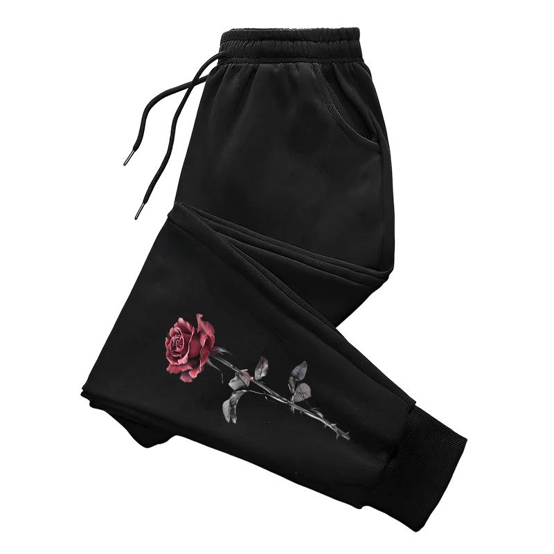 Dámské tepláky s potiskem růží pro celoroční nošení, pro každodenní nošení, sportovní, na jogging, dámské, pro outdoor, fitness, jógu, všestranné kalhoty