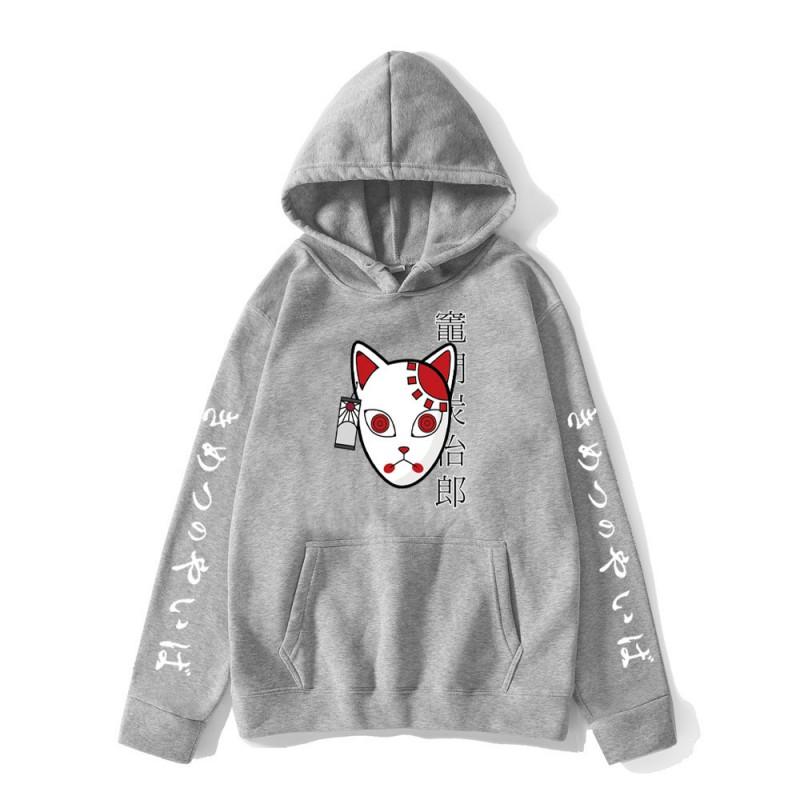 Mens Anime Hoodie Inspired By Demon Slayer Kamado Tanjirou Print Loose Fit Cotton Blend Winter Casual Sweatshirt