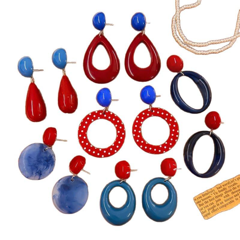 Retro Hong Kong Red Color Block Exaggerated Luxury Dangle Earrings - 2025 Vacation Style