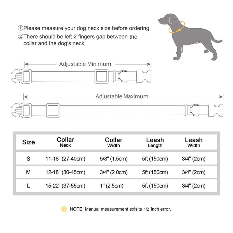 Personalized Dog Collar Leash Set Nylon Leather Dogs Necklace Customized Pet ID Tag Collars 5ft Walking Lead Rope For Dogs Pug