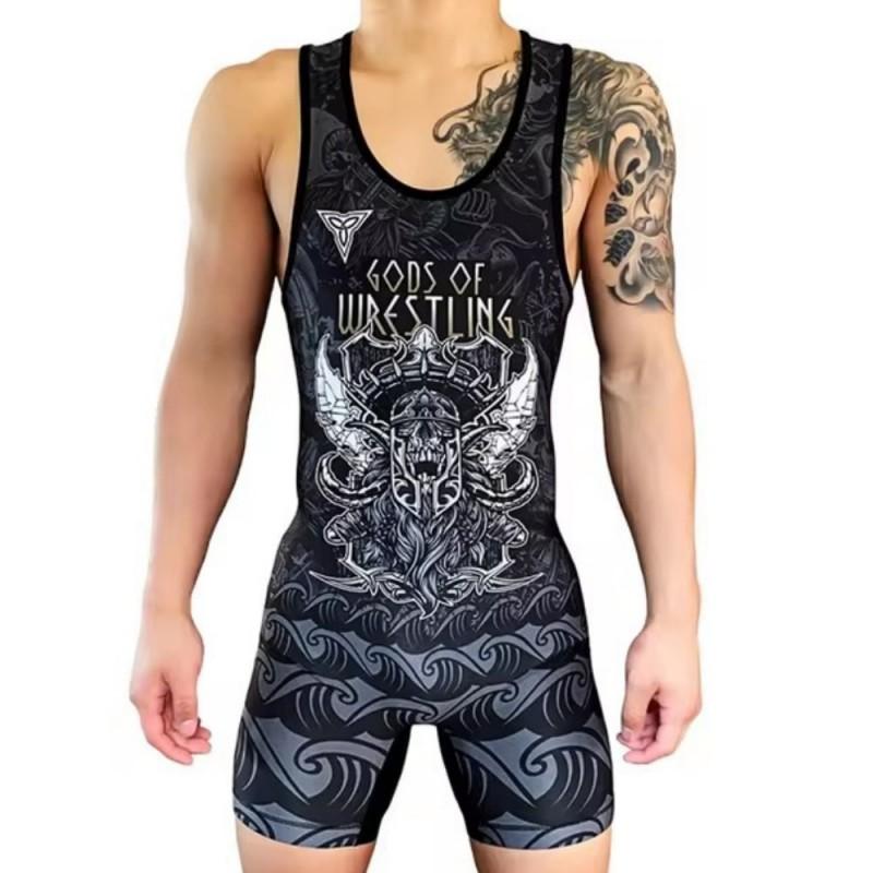 Mens Wrestling Singlet Gym Workout Bodysuit Running Weightlifting Speed Skating