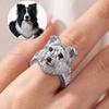 Cute Kitten Puppy Head Ring With Bow & Sparkly Stones Unique Animal Jewelry For Women Perfect Gift For Cat Dog Lovers