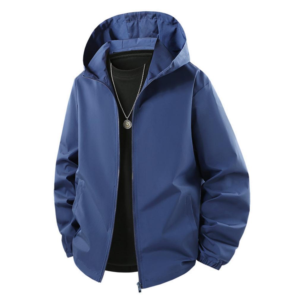 Men's Solid-color Casual Sports Outdoor Jacket, Men's Windproof Breathable Hooded Zipper Jacket