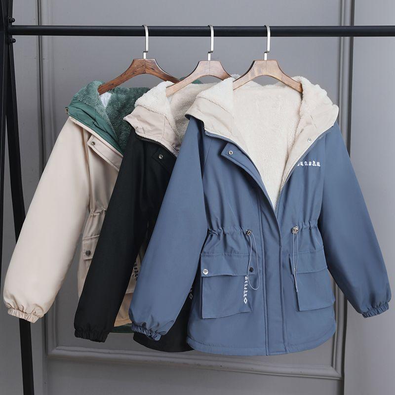Petite Fleece-lined Thickened Women's Jacket Autumn/winter Style Korean Version Versatile Casual Cropped Loose-fit Coat