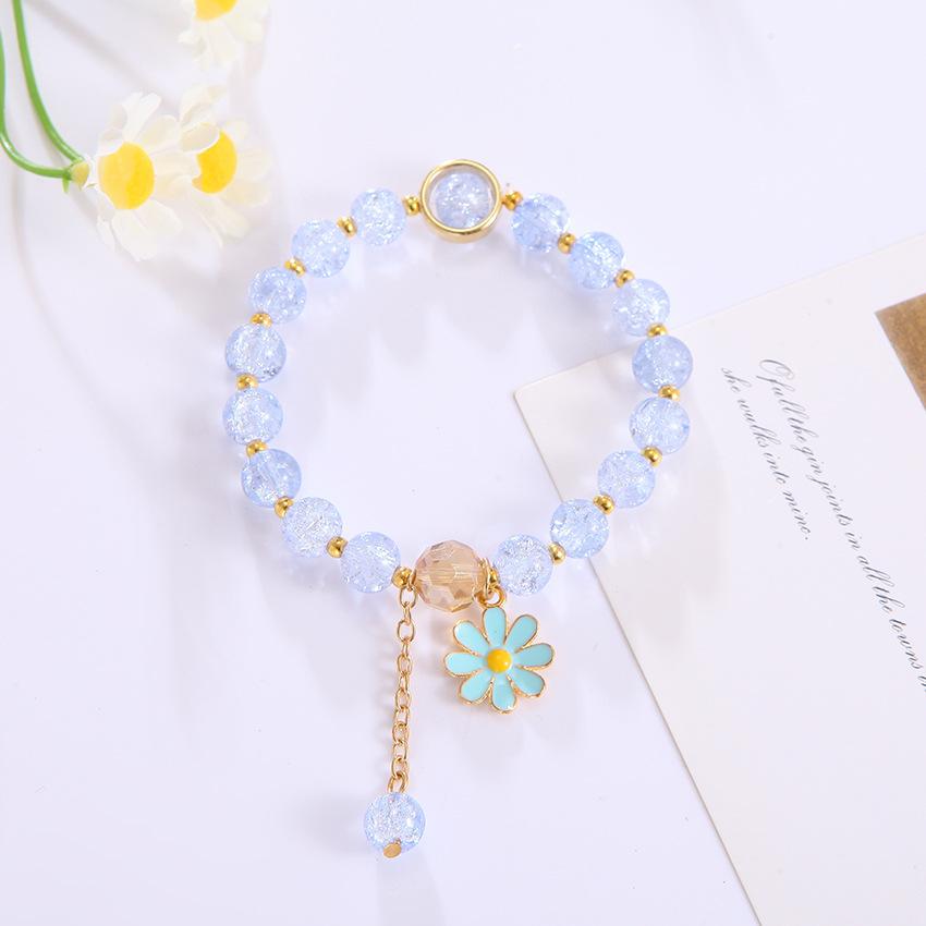 Exquisite Daisy Flower Bracelets Solid Color Beaded Elastic Rope Wristband Women Girls Jewelry Gifts