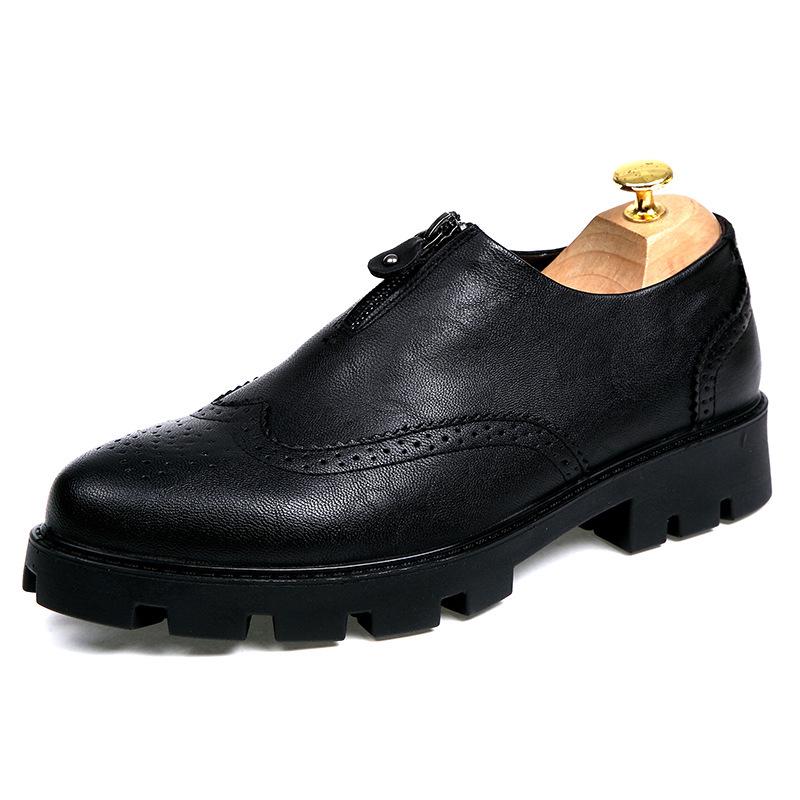 Men s Autumn/Winter British Brogue Leather Slip-On Shoes, Pointed Toe Casual Style Size 44