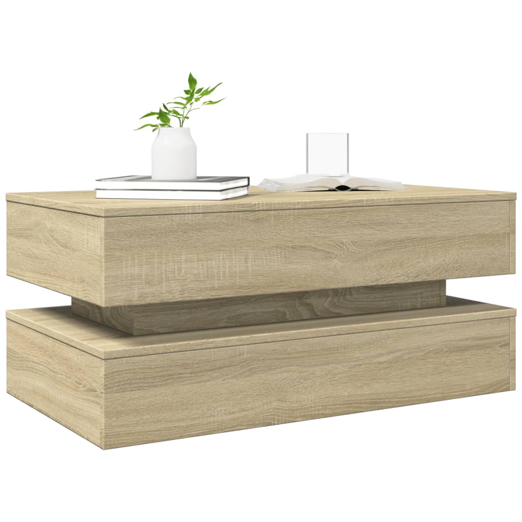 Modern Coffee Table With LED Lighting, Sonoma Oak, 90X50X40 Cm