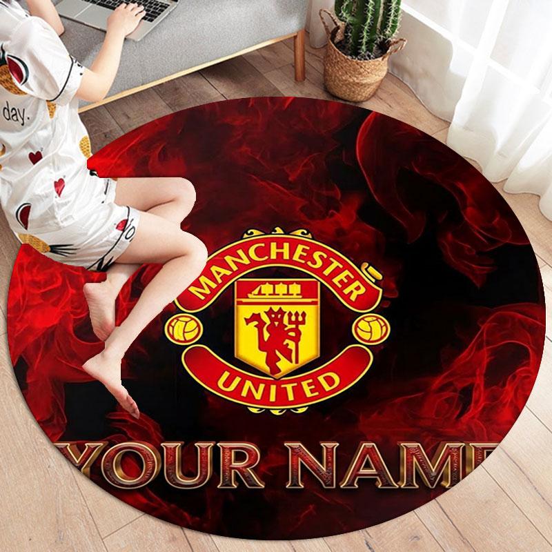 Manchester United F Custom Name Round Area Rug,Carpet Rug for Living Room Bedroom Sofa Playroom Decor,Non-slip Floor Mat