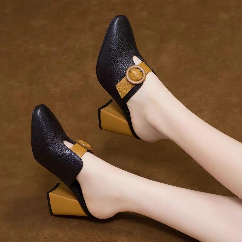 Fashion Pointed Toe Heeled Shoes 2025 Trend Luxury Elegant Fashionable Women's Slippers and Ladies Sandals New Collection Slides On Sale