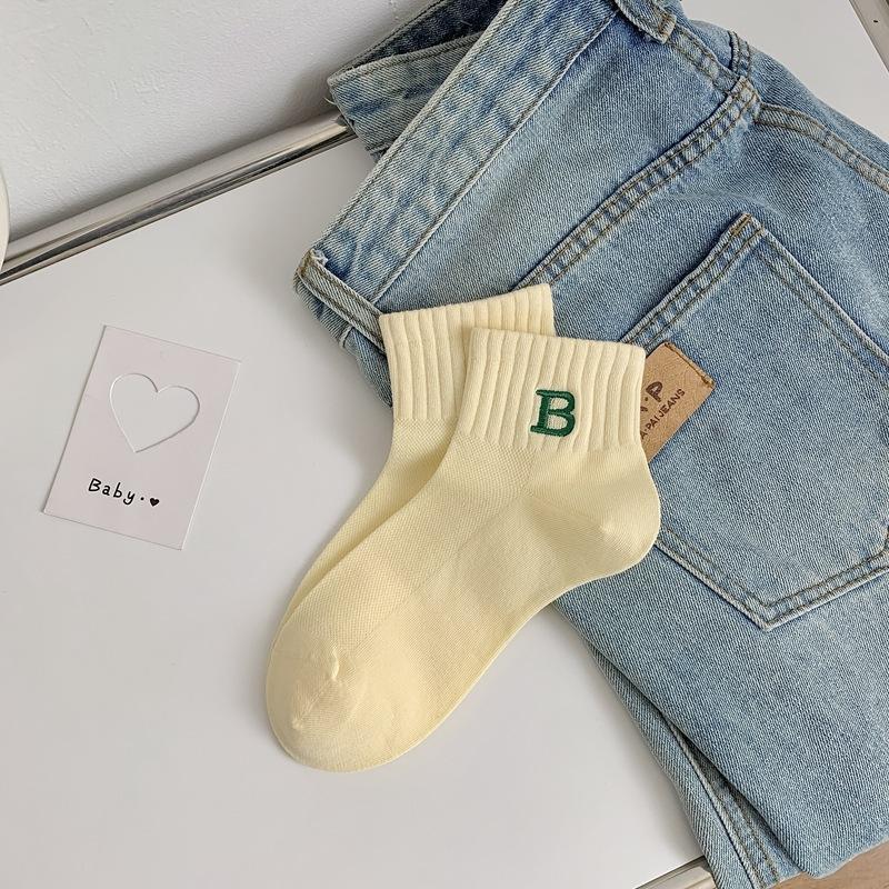 Spring And Summer All-In-One Machine 200-Needle Five-Point Short Socks, Letter Embroidery Trend Boat Socks Women