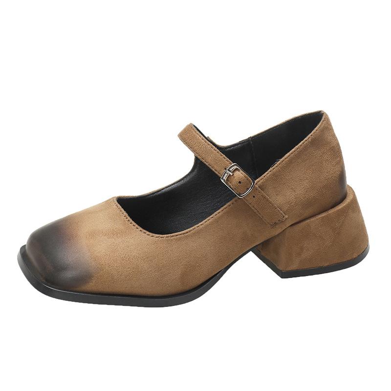 

Французские ретро туфли на высоком каблуке женские с квадратным носком одинарные туфли женские новые весенне-осенние темперамент вечерний стиль туфли Мэри Джейн женские 40 хаки