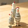 Lightweight Wood Ornaments 3Pcs Hand-Painted Wooden Chicken Figurine Set, Cute Animal Desktop Decor with Striped Black Stable Metal Stand Figurines &