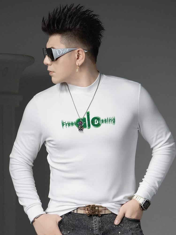 

Ozhouzhan 2025 Autumn New Half-high Collar Long sleeves Shirt Men s Top Trendy Letters Print Bottoming Shirt Men 4XL чёрный