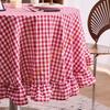 150cm/180cm French Cotton Linen Tablecloth With Ruffled Trim For Round Tables Washable Floral Pattern Table Cover 55KF
