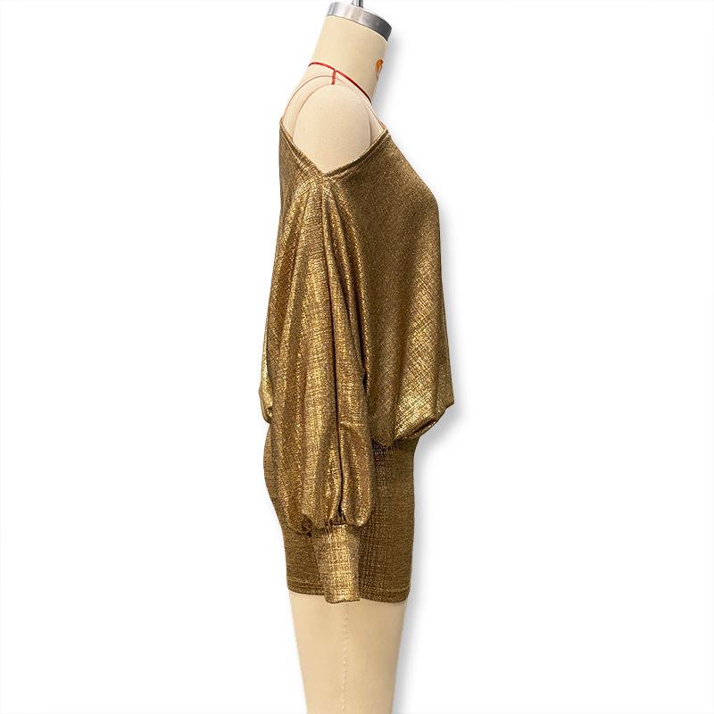 European & American Women's 2026 Spring Fashion One-Shoulder Cut-Out Hot Stamping Bodycon Dress