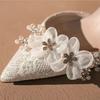 Scarpe da Sposa Donna Glitter Champagne Tacco Alto con Decorazione Fiore Perla Eleganti Scarpe a Punta Slingback per Festa Nuziale