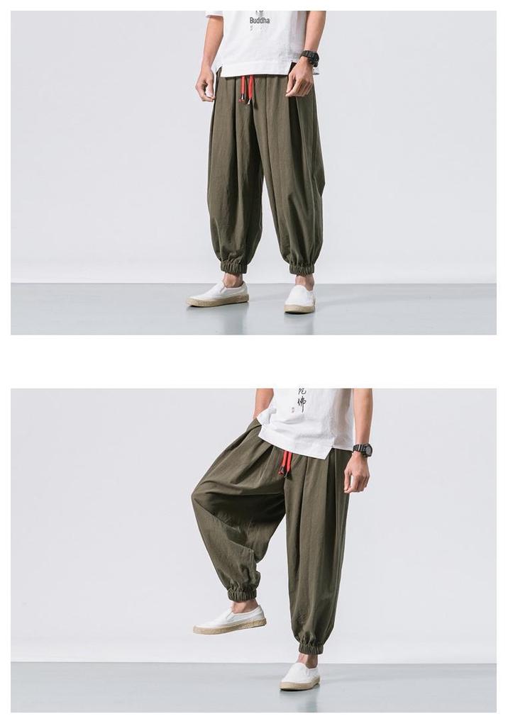 2024 Men's Linen Casual Pants: Chinese & Japanese Style, Loose Wide Leg, Tapered Plus Size Harem Carrot Pants