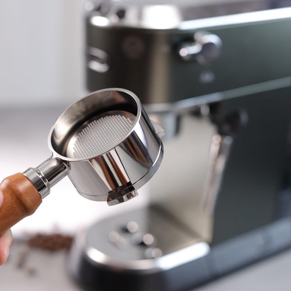 51mm Bottomless Portafilter 3 Year for DeLonghi Dedica EC680EC685EC785EC820EC850EC860EC885 with Double Shot Capacity Cup, Sieve Filter Basket