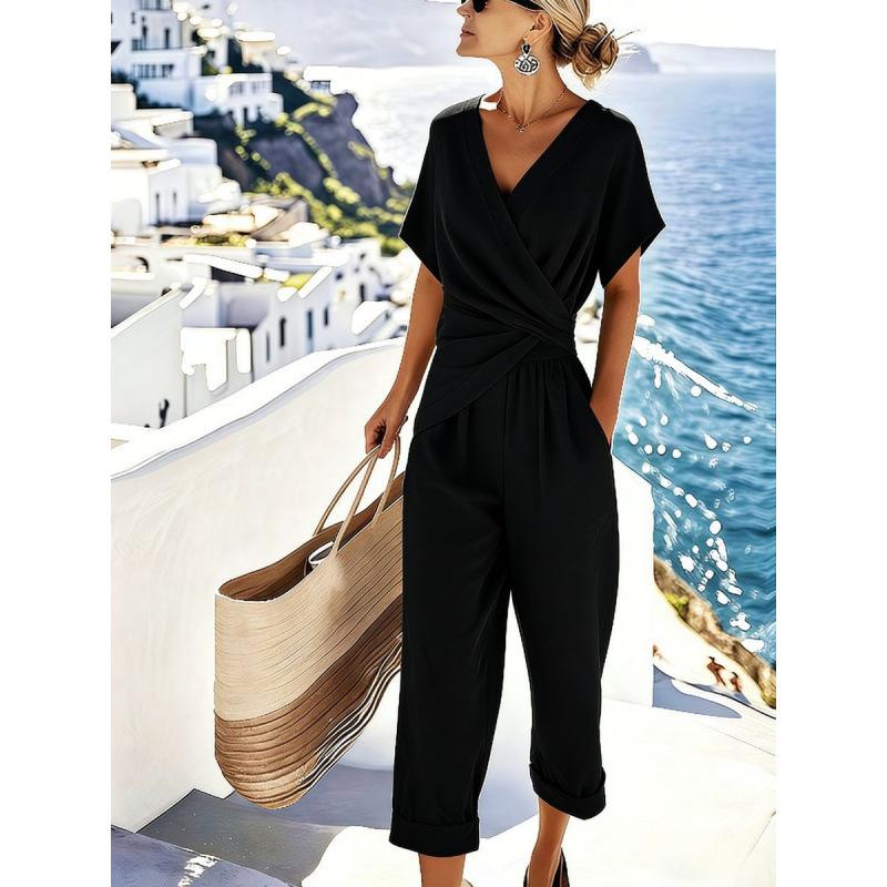 1116 Women's Clothing European and American Summer New Fashion Solid Color Irregular Short Sleeve Cover