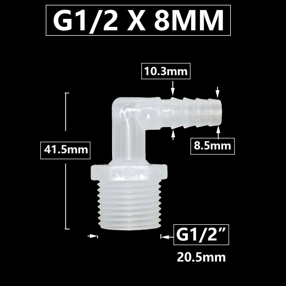 

6/8/10/12/13/14/16/18mm Hose Elbow Barb Connector Plastic Pipe Coupler With 1/2 Inch Thread Fittings Drip Irrigation Adapter