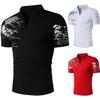 Pánské letní tričko s potiskem písmen, stojáčkem, výstřihem do V, krátkým rukávem, slim fit top
