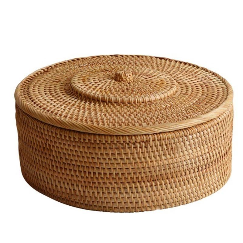 Rattan Storage Box Woven Organizer Boxes Multifunctional Organizing Case Luxury Round Food Cases with Lid Organizers Furniture