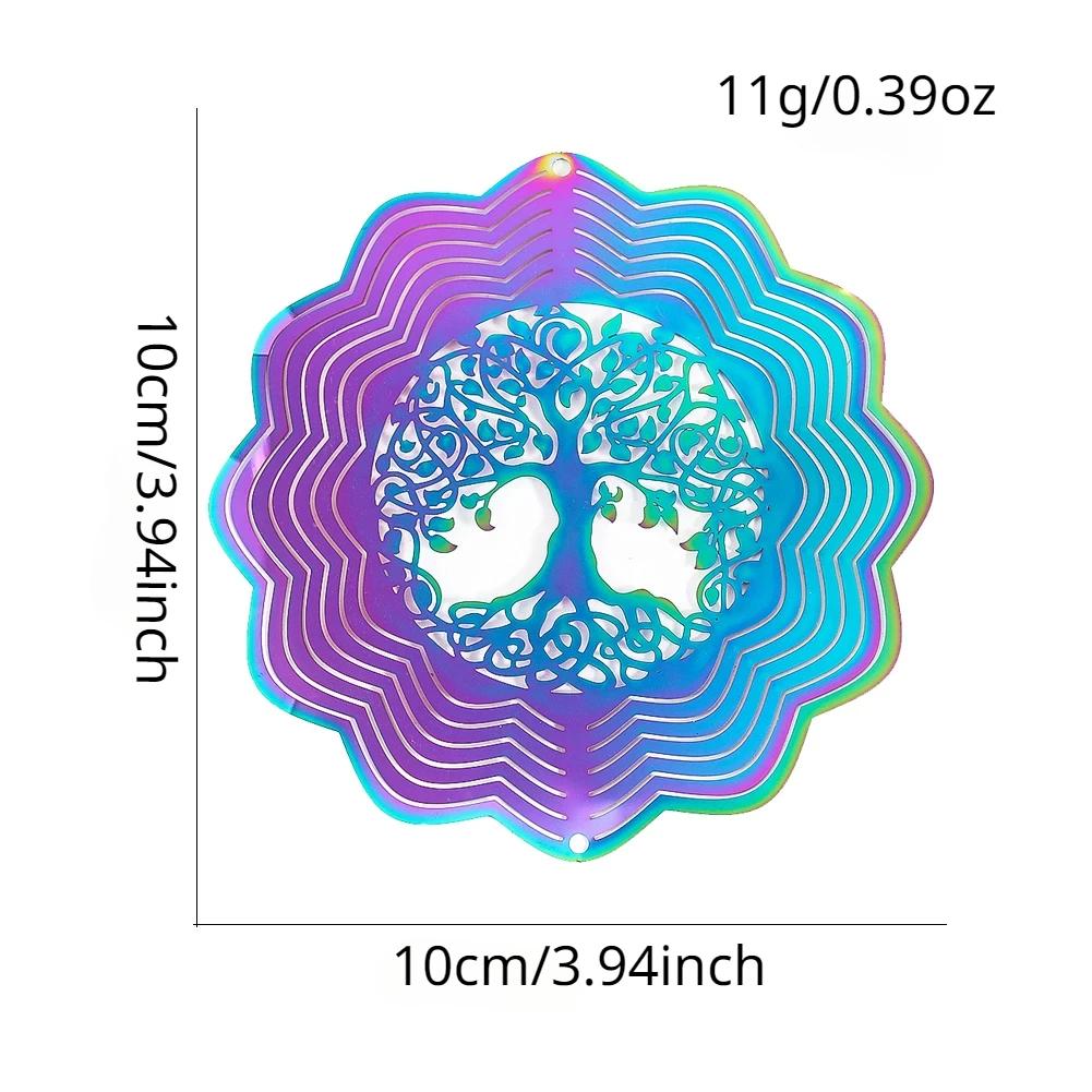 Gradient Color Tree of Life Wind Spinner Stainless Steel 3D Rotating Wind Chimes Catcher Pendant Home Decor Garden Bird Repeller