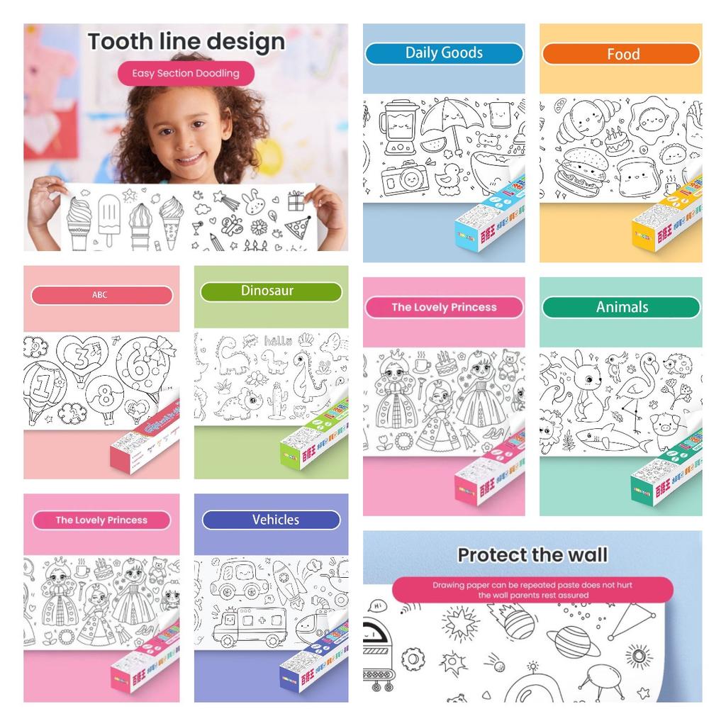 Diy Coloring Drawing Paper Roll Painting Sticky Early Educational Toy Gift Kid