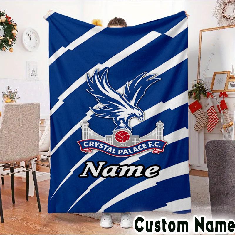 Custom Name Crystal Palace Crest Art Throws Blanket Flannel Blankets for Couch Bed Gifts for Men Women Picnic blanket Christmas fan gifts