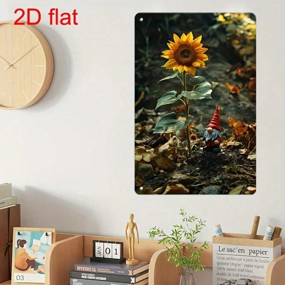 

Metal Poster Sunflower Gnome Wall Art Retro Garden Decor Living Room