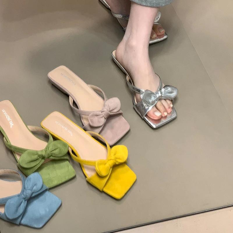Mode Été Nouveau Style Mode Confortable Pantoufles Femmes Élégantes Pantoufles Chaussures Nœud Femmes Décontractées Bout Ouvert Talon Plat
