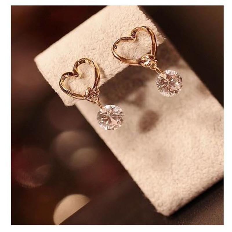 Fashion Golden Love Heart Cutout Cute Pendant Zircon Earrings for Women Girl Accessories  Jewelry