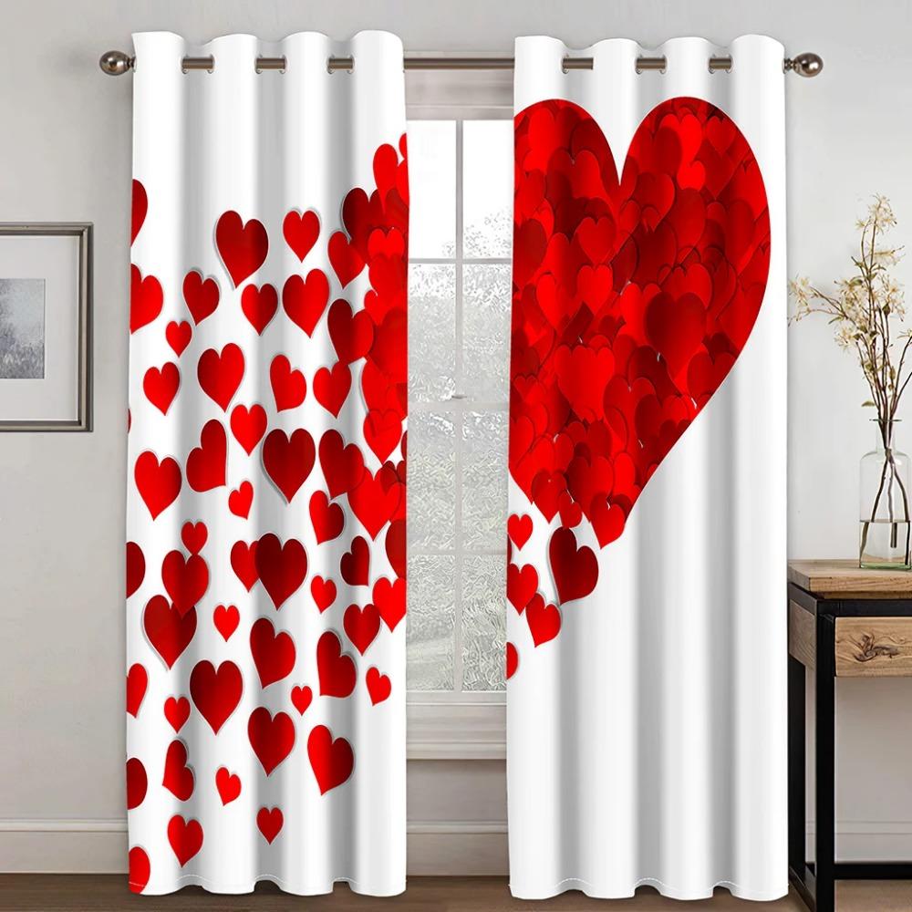 Romantic Love Heart Black White Diamond Window Curtains Blinds For Living Room Kids Bedroom Bathroom Kicthen Door Home Decor2Pcs