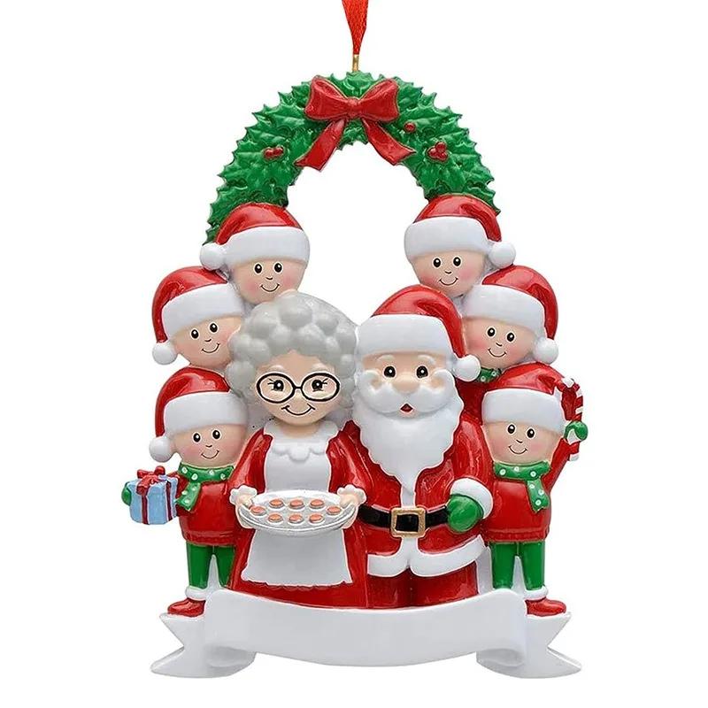 Christmas Wreath Family Resin Santa Claus Ornaments Xmas Pendants Merry Christmas Decor Noel Navidad Natal Happy New Year 2025