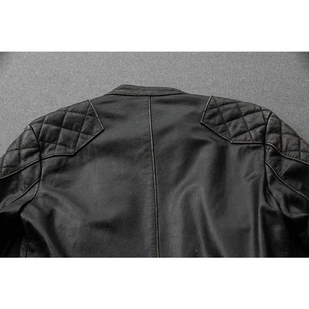 Giacca da motociclista in vera pelle da uomo vintage di taglia cinese, in pelle di mucca naturale, cappotto maschile autunnale