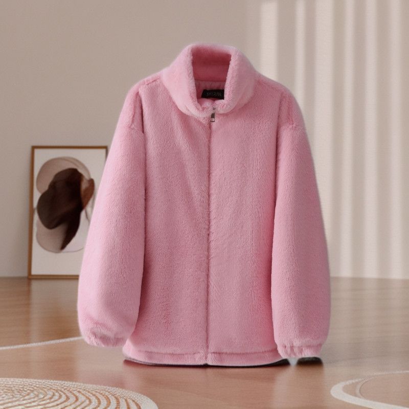 Lamb wool coat women's winter thickened stand-up neck cotton-padded coat new imitation rabbit fur light padded environmentally friendly fur