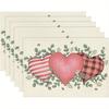 6pcs Pink Love Heart Eucalyptus Leaves Valentine's Day Placemats, 12x18 Inch Wedding Anniversary Table Mats for Home Party Kitchen Restaurant Deco