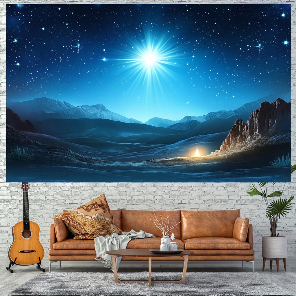 Product Christmas Birth Scene Fabric Background - The Star of Bethlehem and the Nativity, Polyester Bible Gathering Decoration