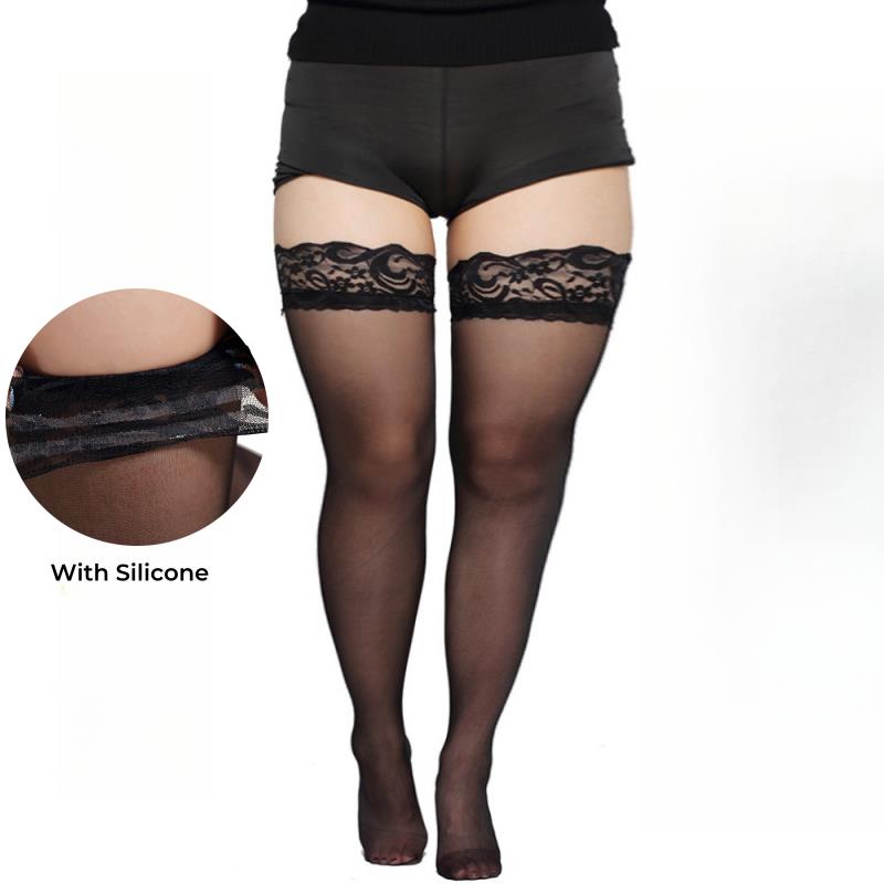 Sexy White Stocking Plus Size Women Non-Slip Silicone Lace Stay Up Stockings Female Knee Long Socks Women'S Thigh High Hosiery