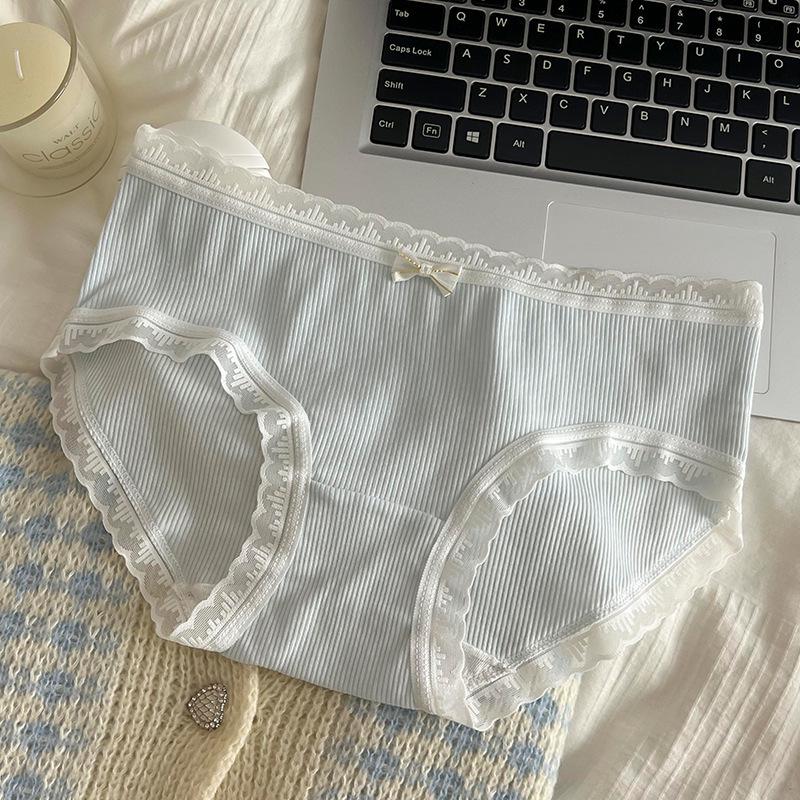 7A Antibacterial Cotton Lace-Trim Seamless Mid-Waist Underwear for Girls