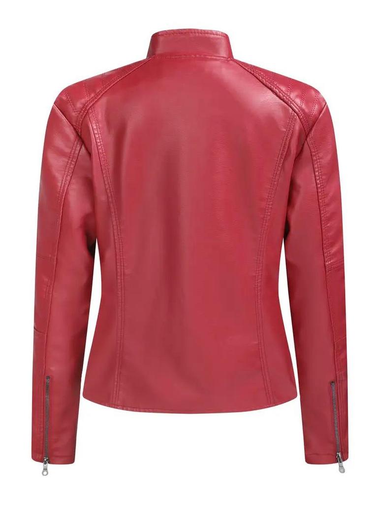 Women’s European-American Leather Motorcycle Jacket with Zipper - Retro Short Style