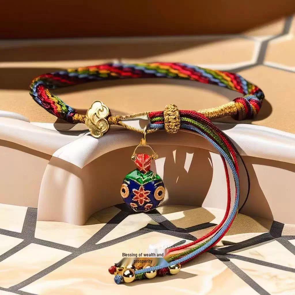 

Pixiu Family Portrait Cloisonné Bracelet - Handmade Woven Rope, Ancient Method, Perfect Couple Gift.