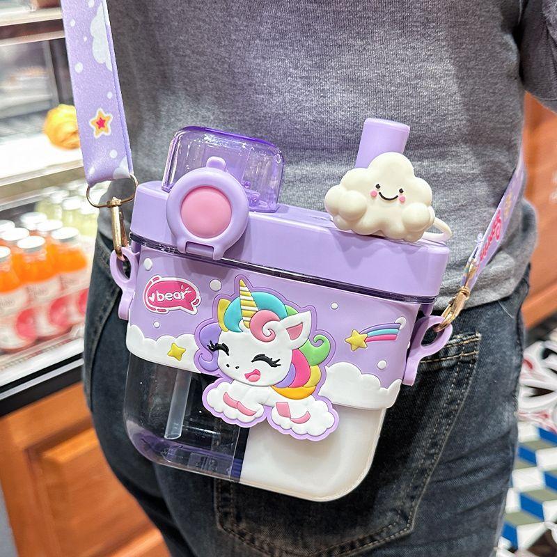 Kapybara Barn Tecknad Plast Mjölk Juicer Sugrör Mugg Söt Barn Enhörning Dinosaurie Dubbel Dricksvattenflaska Lättöppnad Vatten Cu