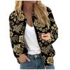 Fashionable Women Long Sleeve Casual Jacket Floral Leaf Print Round Neck Zipper