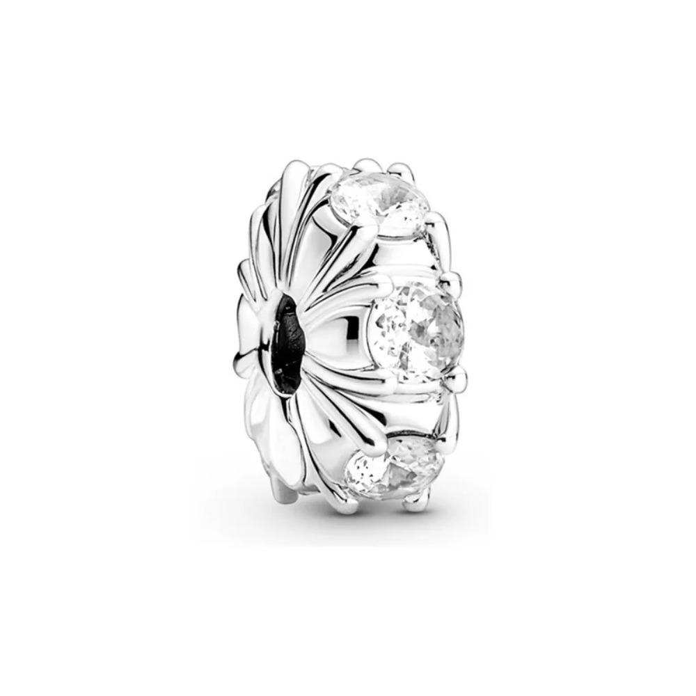 New Shining Zircon Love Heart Spacer Bead 925Silver Pendant for DIY Bracelet Flower Charm Women Jewelry Making